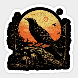 Woodcut Crow Sticker